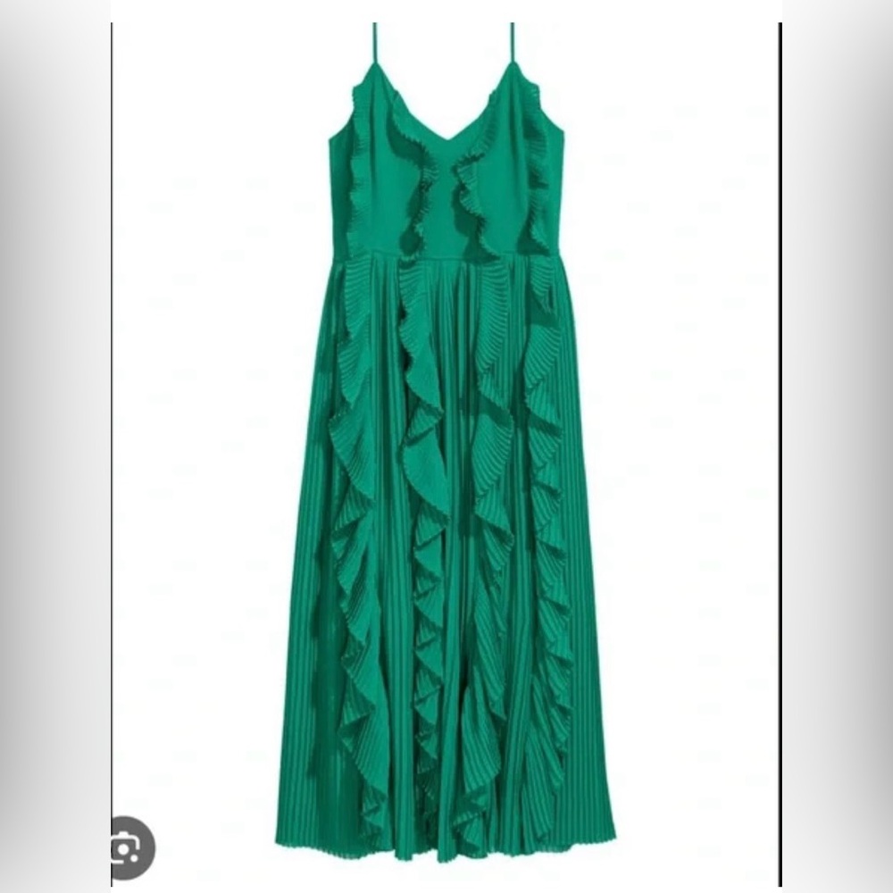 H&M Green Pleated Midi Sundress
